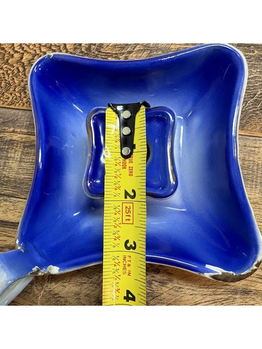 French Country Blue Enamelware Metal Candle Holder w/Handle Square 5.25
